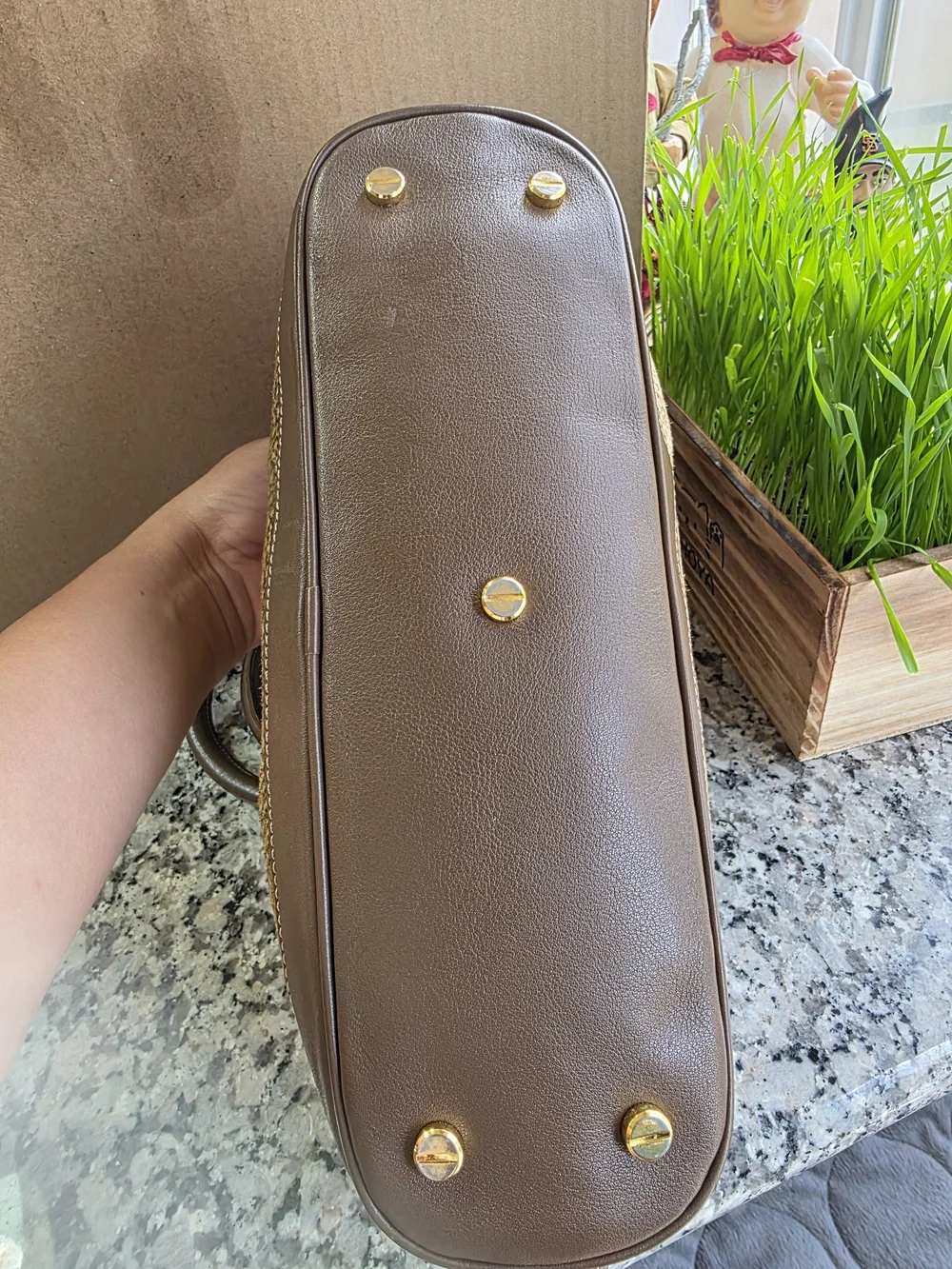 Vintage Borbonese Italy Brown Leather Satchel Dome Bag Gold Screw Hardware
